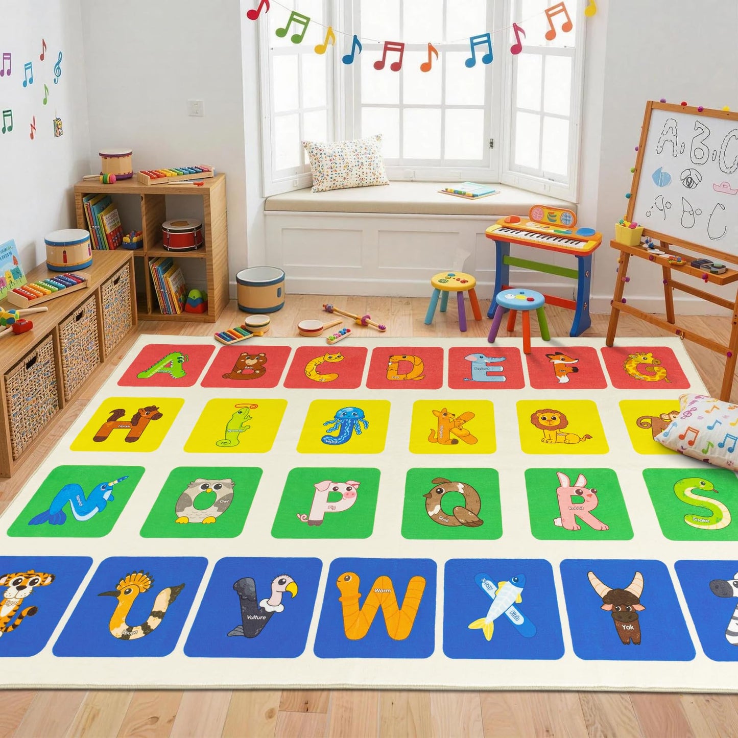 WISH TREE Animal Shaped ABC Classroom Rug, 6' x 9' Soft Non-Slip Low Pile Alphabet Learning Rug with Rubber Backing, Kids Educational Rug for Preschool Kindergarten Playroom