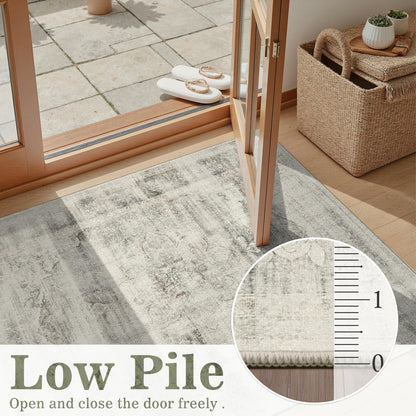 DCX 5x7 Vintage Rug, Machine Washable Stain Resistant Distressed Beige Rug, Kid & Pet Friendly with Rubber Back Non Slip Soft Low Pile Large Carpet for Living Room, Bedroom, Home Office