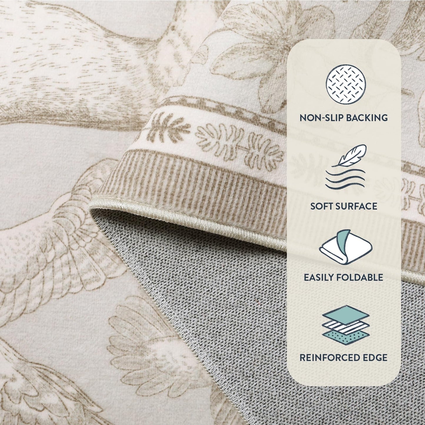 Lahome 5x7 Washable Area Rugs, Dorval Boho Deer Rugs for Living Room, Neutral Botanical Non Slip Low Pile Soft Carpet for Bedroom Dining Room Nursery Office Home Decor Beige