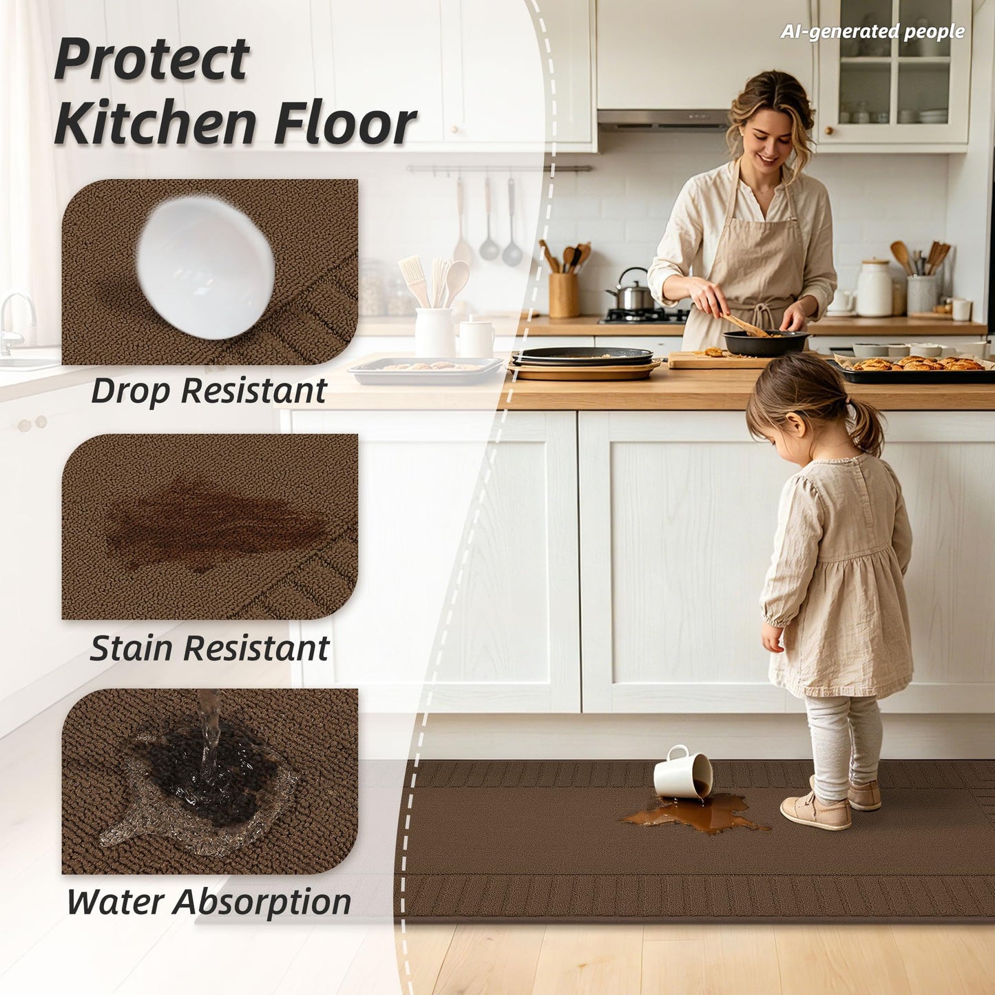 BEQHAUSE-Kitchen-Rugs-Anti-Slip-Kitchen-Mats-for-Floor Absorbent Kitchen Mat Set of 2 Washable Kitchen Runner Rug with TPR Non Skid Backing,Brown 24x35inch/24x60inch