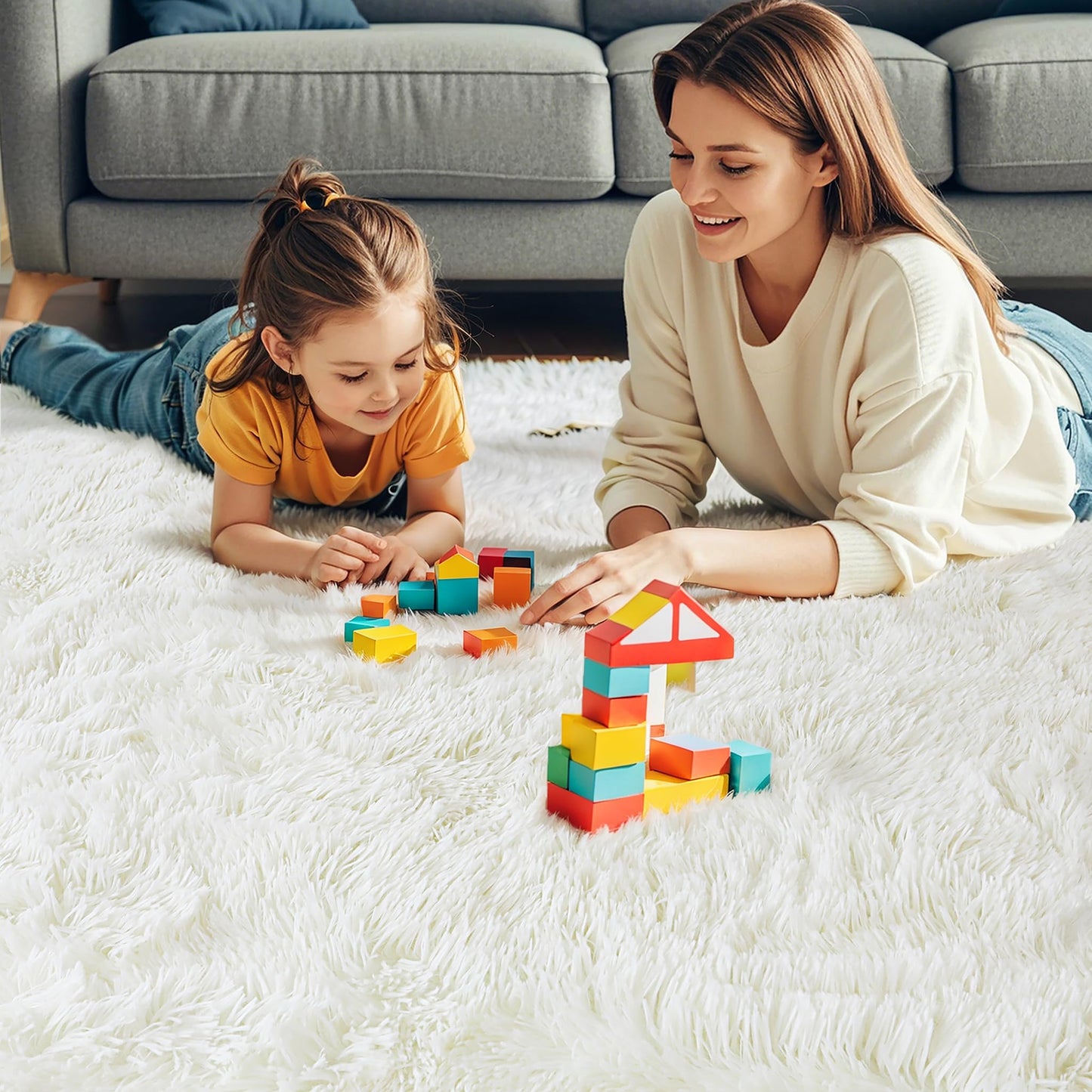 KCHOWUA Cream White Fluffy Shag Rug for Bedroom,4'x6' Machine Washable Soft Shaggy Fuzzy Small Area Rugs for Living Room,Cute Furry Plush Kids Rugs Nursery Dorm Boys Girls Bed Room Carpets,Ivory