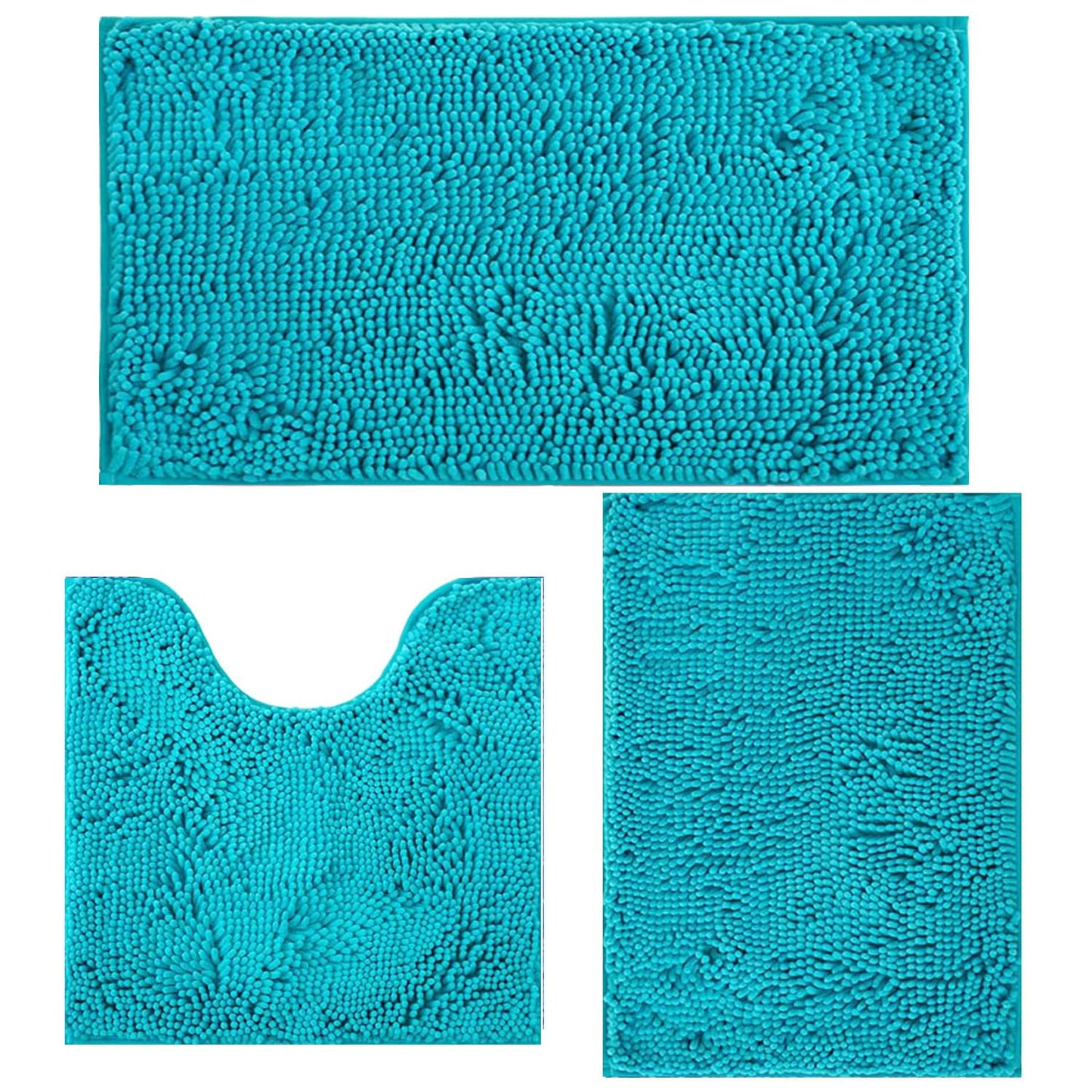 Bathroom Rugs Sets 3 Piece Non Slip,Bath Rugs with PVC Backing Bath Carpet,Bathroom Rug Washable,Absorbent,Plush Carpet Mats,Bath Mats for Bedroom, Kitchen,Tub,Home Decor (Turquoise)