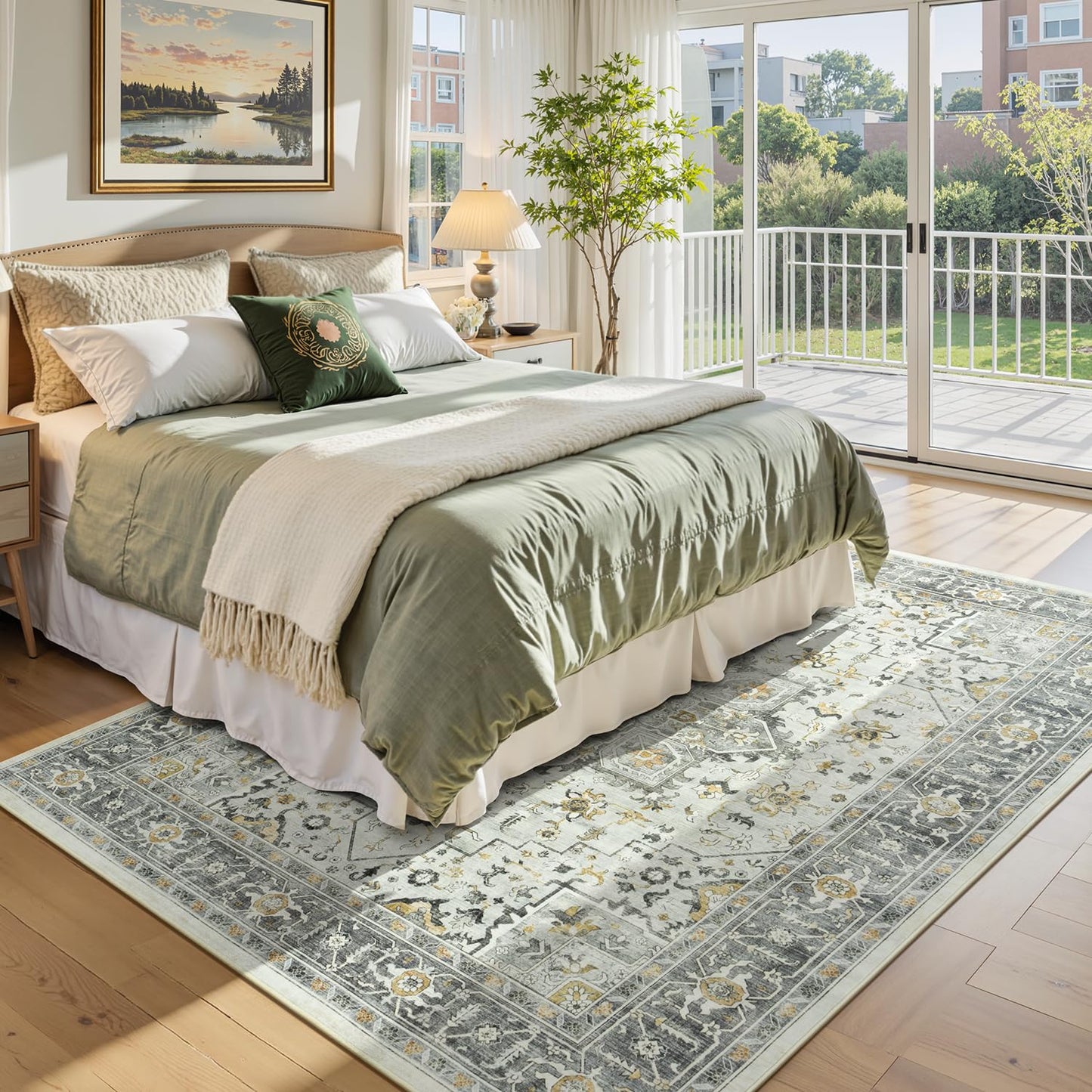 Vibrug Boho Taupe 5x7 Living Room Rug - Modern Vintage Eclectic Floral Pastel Neutral Grey Carpet, Washable Low Pile Non-Slip Extra Large Area Rugs for Dining Under Table, Bedroom, Nursery, Lounge