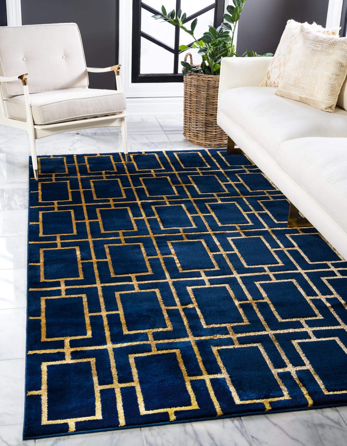 Unique Loom Marilyn Monroe Glam Collection Area Rug - Deco (4'x 6' Rectangle, Navy Blue Gold/ Gold)