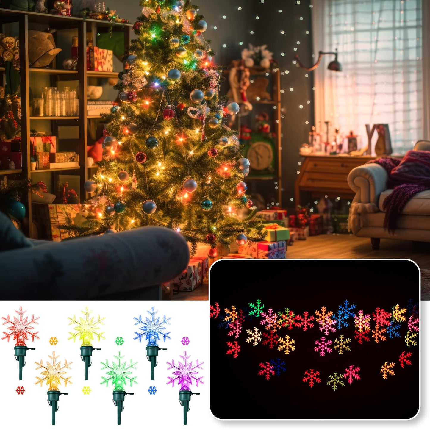Honoson 60 Pcs Christmas LED Replacement Bulb Xmas Snowflake Replacement Bulb Christmas Tree Wire Light Set Indoor Outdoor String Light LED Replacement Bulb for Festival Patio Garden (Colorful)