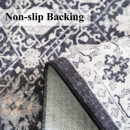 Hallway 2x8 Washable Runner Rug: Oriental Stain Resistant Kitchen Entryway Rugs Farmhouse Ultra Soft Bathroom Bedroom Print Floor Mat Thin Non Slip Indoor Carpet for Living Room Laudry(2x8,Black)