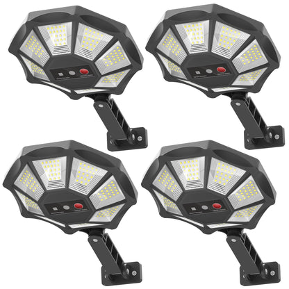 OKPRO Solar Lights Outdoor, 168LED 6500K Flood Light Dusk to Dawn, 8 Sides Solar Outdoor Lights with Motion Sensor, IP66 Waterproof Solar Street Lights Outdoor for Yard, Pools(4 Pack)