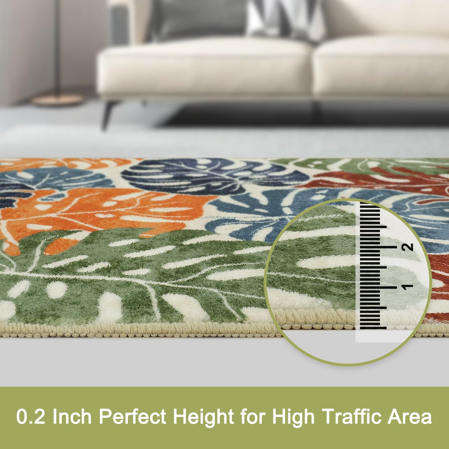 Wonnitar Tropical Washable Runner Rug 2x6, Non-Slip Colorful Leaf Runner Rugs for Kitchen, Low Pile Coastal Soft Bathroom Carpet Floor Throw Mat for Laundry Room Entrance Hallway