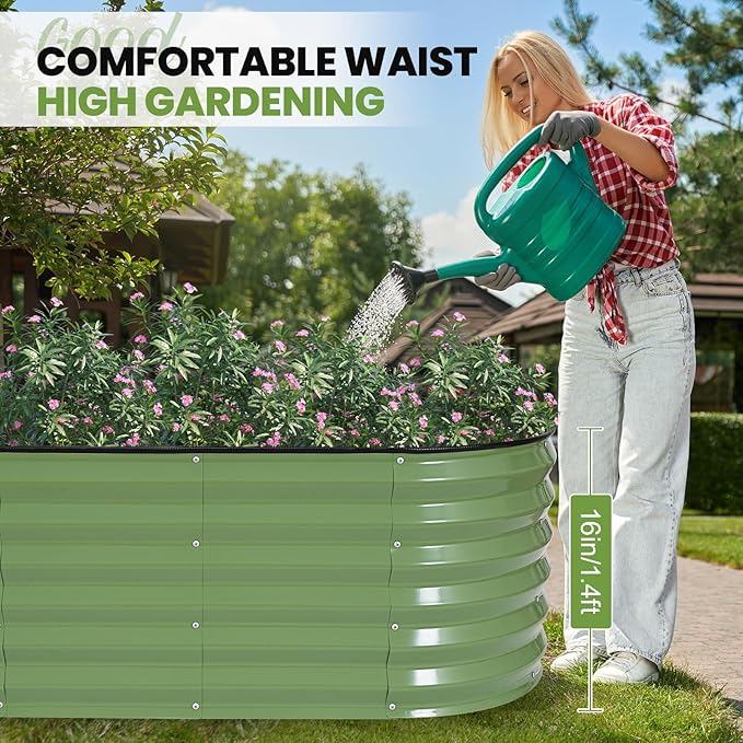 G GOOD GAIN Raised Garden Beds - 4x2x1.4ft Galvanized Planter Boxes Kit with Protective Tape & Gloves & Tools | Oval Metal Outdoor Raised Bed for Gardening Vegetables, Fruits, Flowers, Herbs, Oliver