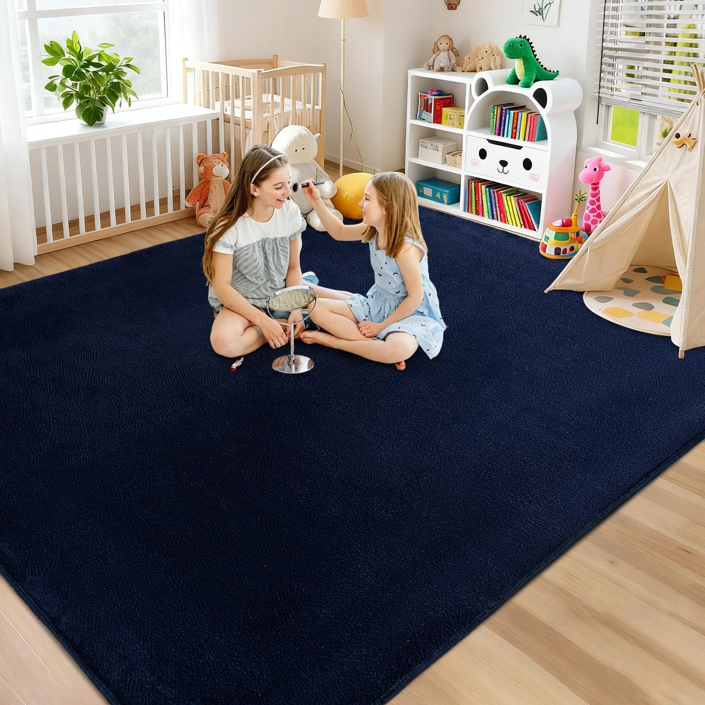 QDUIDU Large Area Rugs for Bedroom Living Room - 5x8 Feet Ultra Soft Navy Blue Rug Thickened with Memory-Foam, Solid Modern Minimalist Carpets for Home Decor, Non-Slip and Comfy Nursery Room Rugs