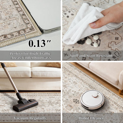 HILORUUG Washable Area Rug 9x12 - Bedroom Living Room Large Indoor Oriental Rugs - 0.13inch Low Pile Stain Resistant Rugs with Rubber Backing for at Least 108 sq ft Spaces (9x12 Ivory/Multi)