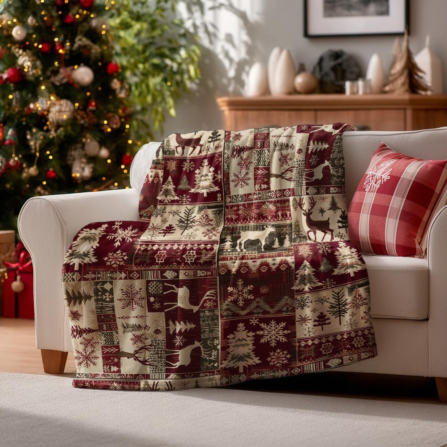 Horaldaily Christmas Flannel Blanket Throw, Christmas Red Reindeer Snow Soft Fuzzy Plush Cozy Fleece Blankets for Couch Sofa Bed Lounging, Ideal Gifts for Kids Adults Wife Self, 50x60
