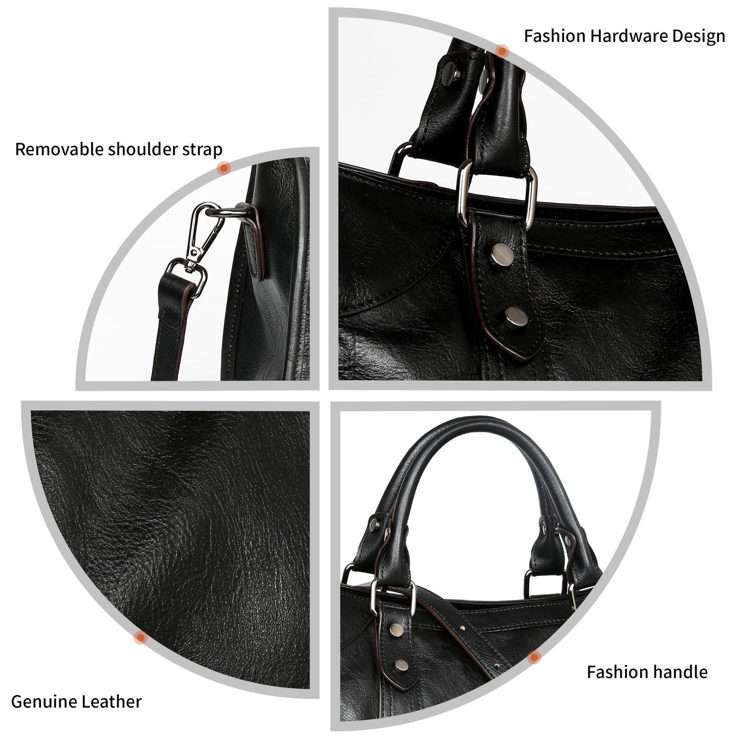 Iswee Black Genuine Leather Purse Crossbody Bags for Women Hobo Bags Designer Shoulder Bag and Handbag Satchel Purses Tote Women Top-handle Bag (Black)