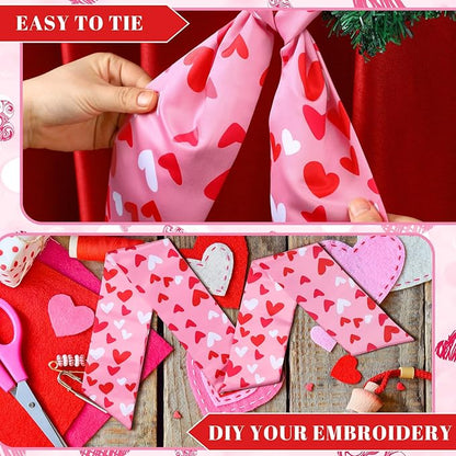 Wreath Sash for Front Door Wreath Satin Sash Blank Sashes Embroidery Monogram Yard Doorway Indoor Outdoor Wall Ribbon Bow Home Decor(Red, Pink,Romantic Heart Print)