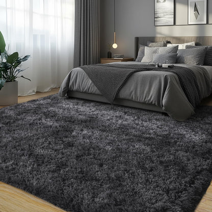 KOGSA 9x12 Large Area Rugs for Living Room, Charcoal Gray Ultra Fluffy Plush Rug for Living Room Bedroom, Thick Fluffy Carpet for Girls Boys Kids Room, Non Slip Dorm Rug for Home Decor Aesthetic