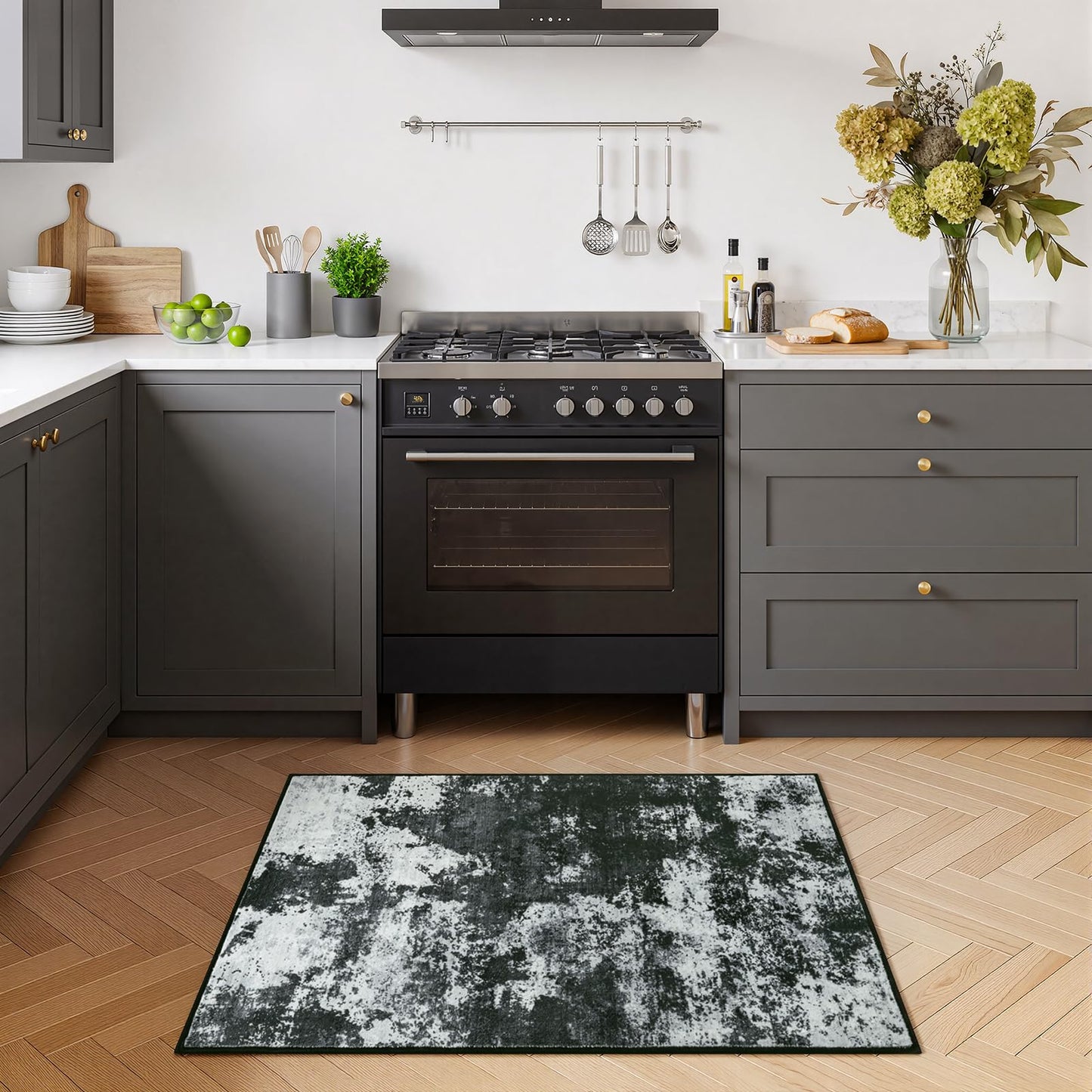 Merelax 2x3 Black Entryway Washable Area Rug, Kitchen Bedroom Entrance Small Area Rugs, Non Slip Bathroom Throw Rugs, Front Door Indoor Door Mat, Modern Abstract Carpet