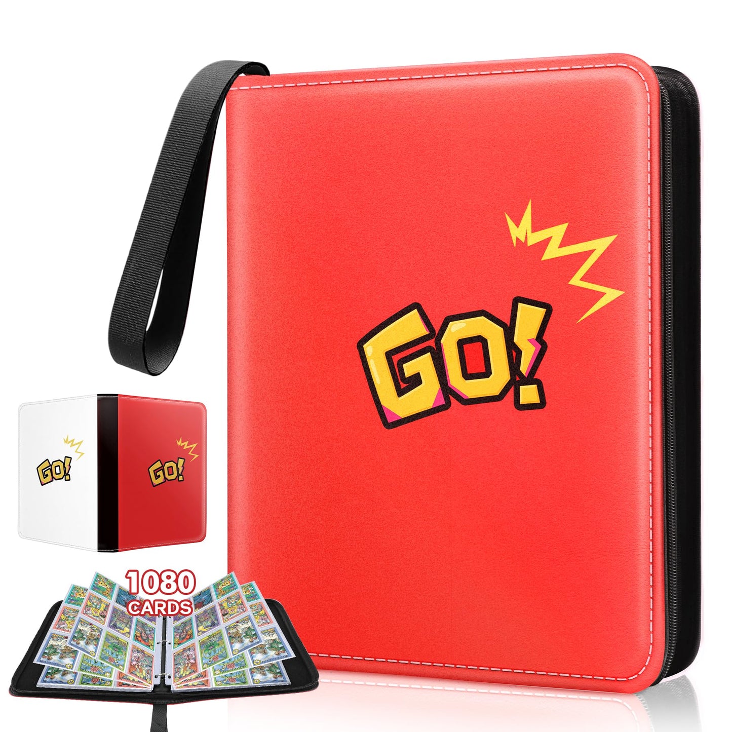 1080-Card Binder – 9-Pocket Trading Card Album with 60 Removable Double-Sided Pages, Water-Resistant PU Leather Zipper Case with Wrist Strap, Fits MTG & Sports Cards