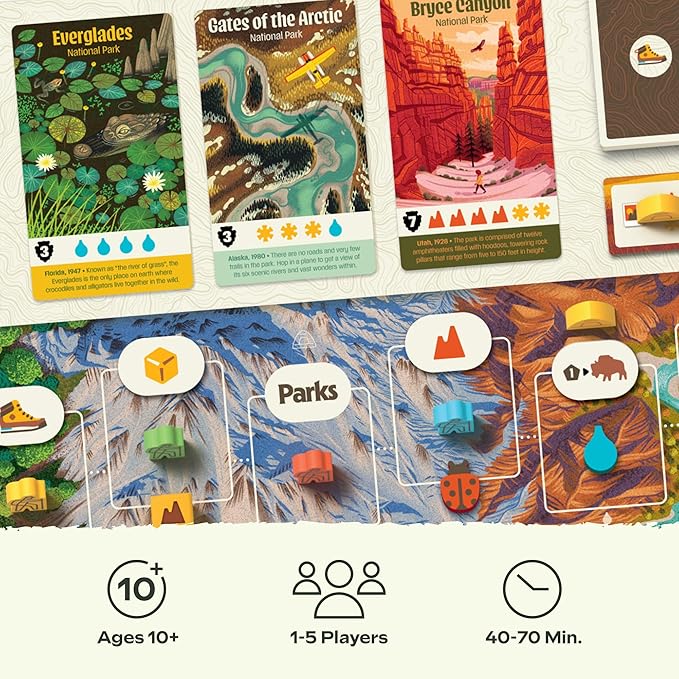 Keymaster Games Parks Base Camp | Beautiful Strategy Game for Families Adults or Solo | Best Board Game for Nature Outdoors and Hiking | The US National Parks Game | Ages 10+ | 1-5 Players