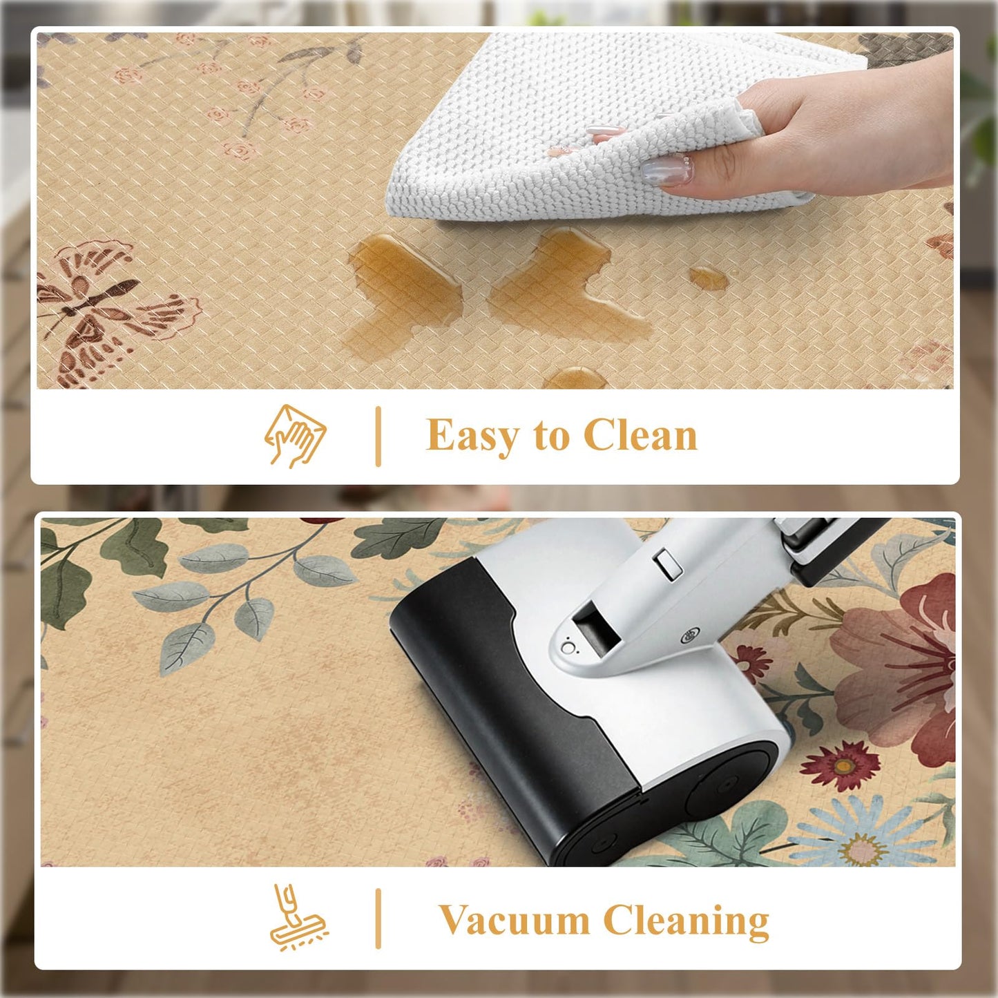 Collive Kitchen Floor Mat Cushioned Anti Fatigue, Scalloped Waterproof Kitchen Sink Rugs Non Skid Sets of 2, Memory Foam Comfort Standing Mats Boho Floral Desk Carpet for Laundry, Office, Home Decor