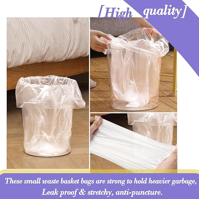 3 Gallon 180pcs Small Clear Trash Bags Plastic Strong Clear Garbage Bags