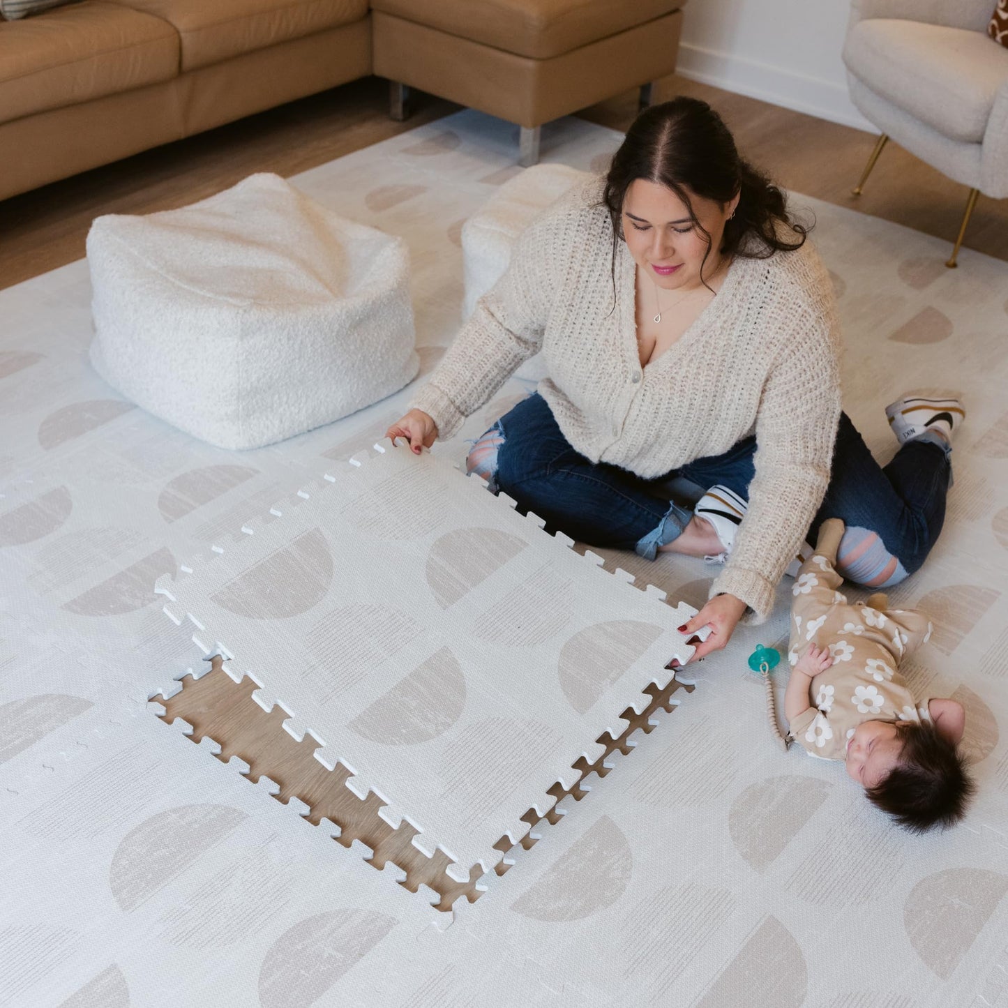 Little Landings Baby Play Mat for Floor - Aura Oat (4x6ft) - Premium EVA Foam Play Mat for Babies & Toddlers (Ages 0-5+) Non-Toxic Playmat for Tummy Time, Crawling & Playroom - Stylish & Comfortable
