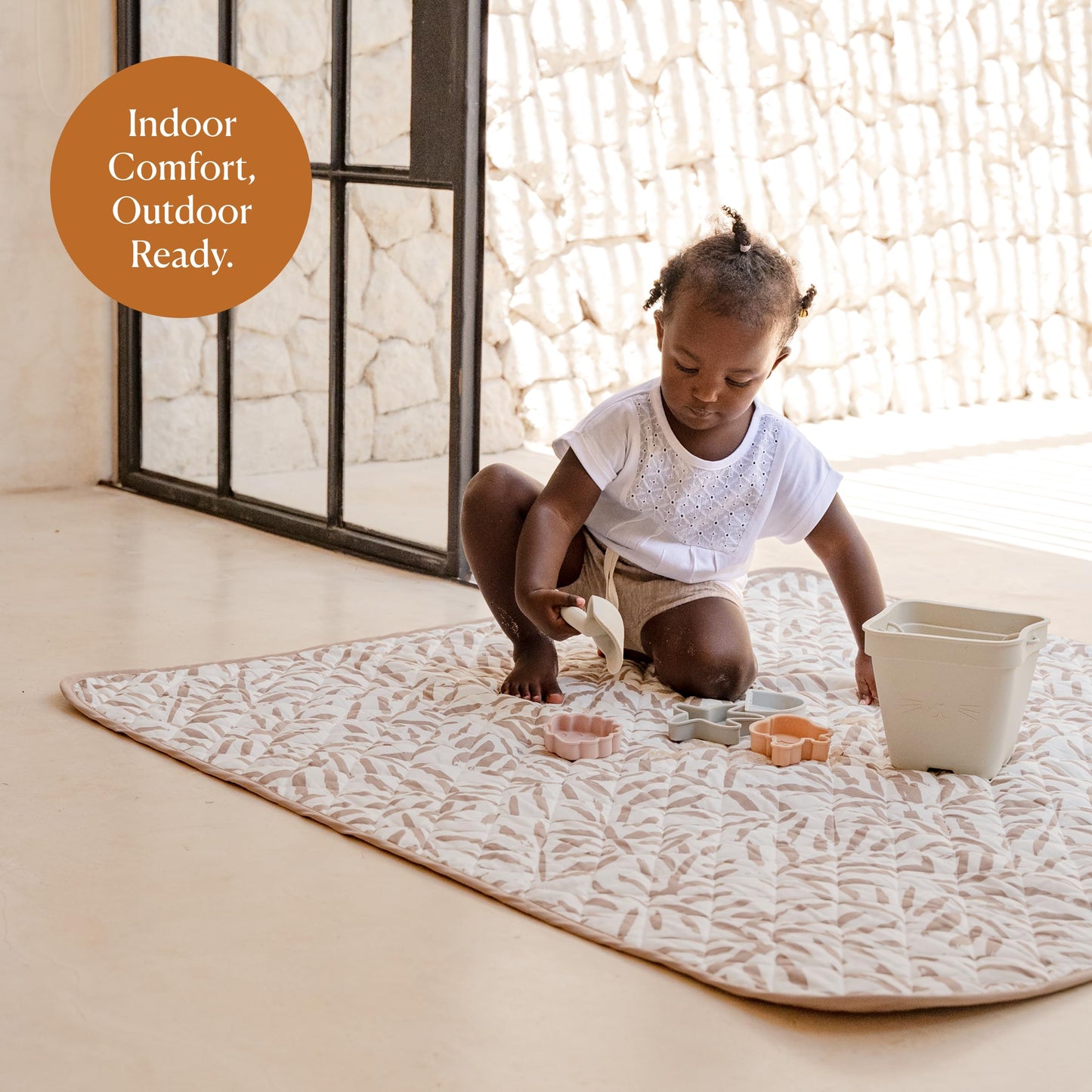 Toddlekind Portable Baby Mat – Organic Cotton 47" x 47" Reversible Indoor/Outdoor Playmat for Babies, Toddlers, Picnics, Patio, and Garden Use 0m+ Tan (Taupe)