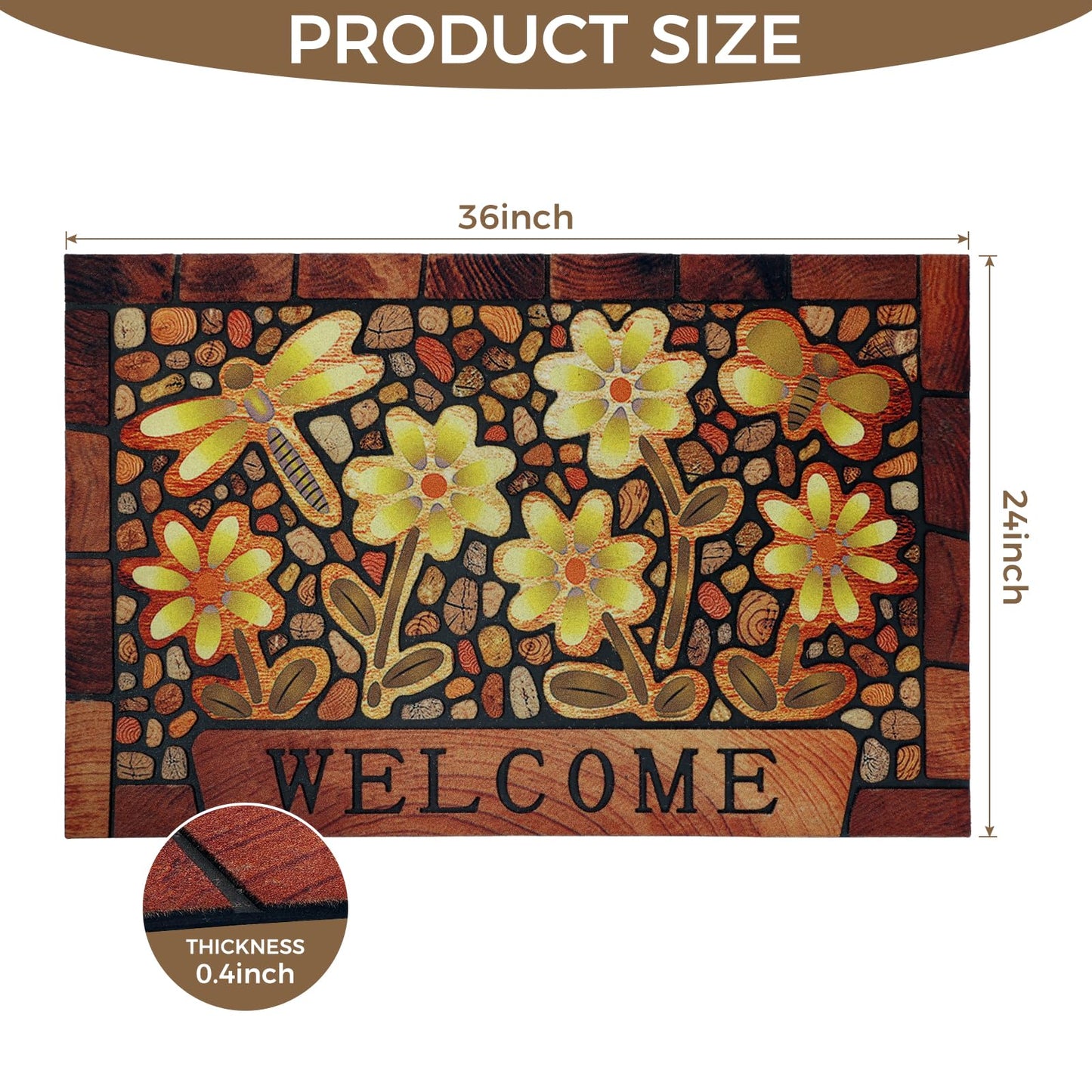DWKKX Durable Welcome Door Mats 24”x36” – Heavy Duty Non-Slip Rubber Outside Door Mat Large Front Outdoor Mat for Home Entrance, Porch, Patio, Garage and High Traffic Areas,Dragonfly Flower