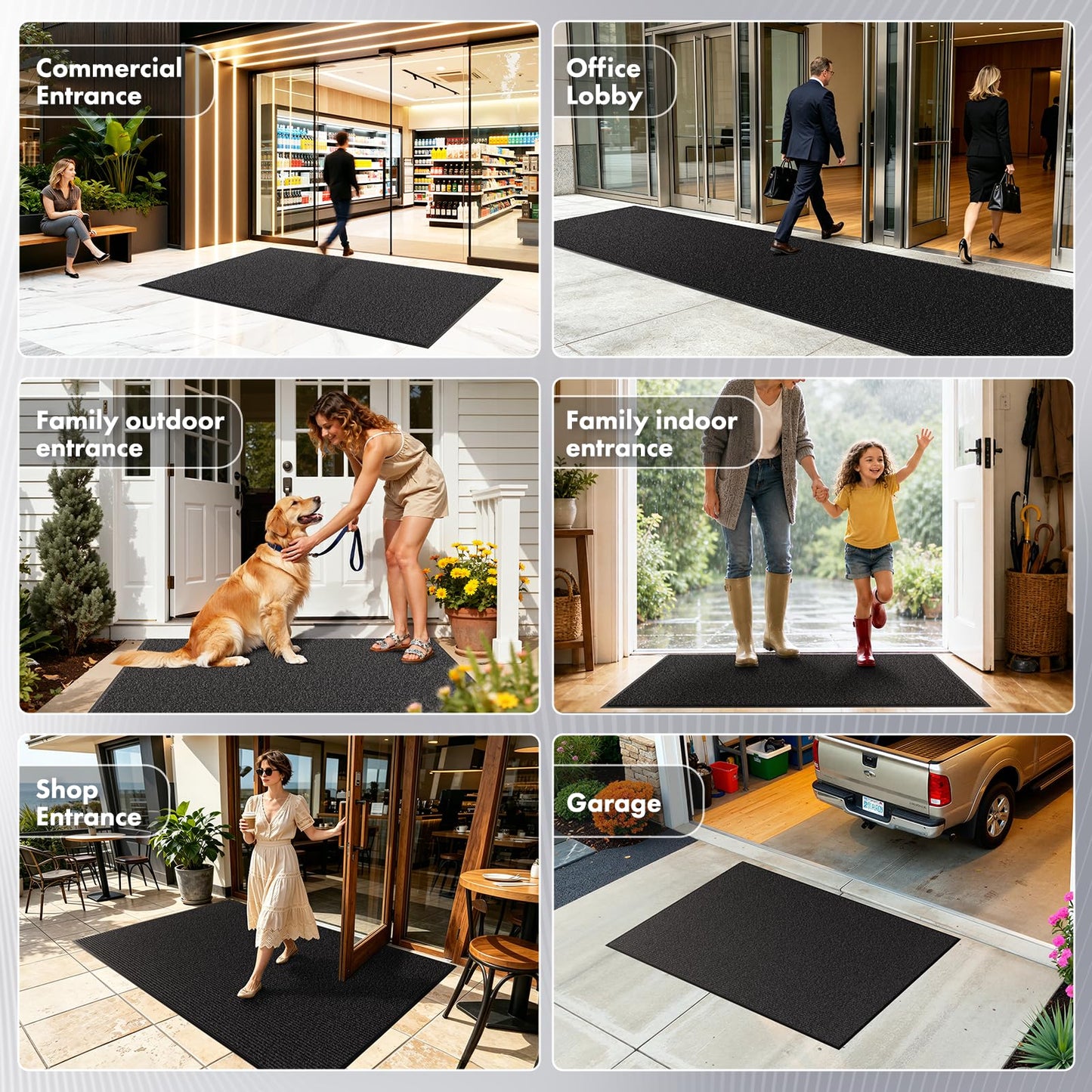 Bathway Front Door Mat 3' x 5' Indoor Outdoor Doormat Heavy Duty Commercial Rugs for Entryway, Waterproof & Mud-Scraping Floor Mat Low Profile, Black Non-Slip Entry Mat for Office Industrial Garage