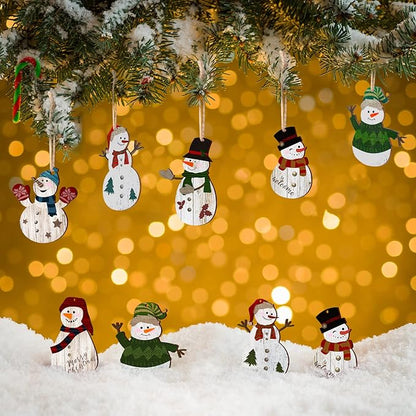 Weysat Snowman Christmas Tree Ornaments Decorations Christmas Tree Wooden Hanging Ornaments Winter Snowman Hanging Ornament with Lanyard for Xmas Holiday Party Favor Supplies(72 Pcs)