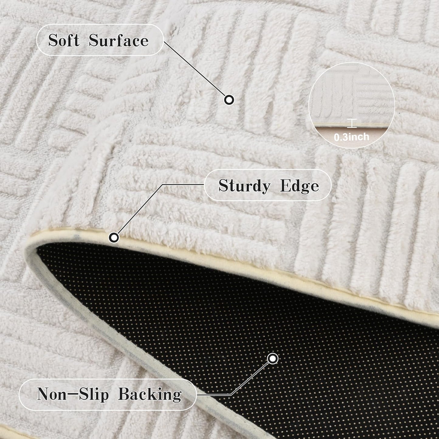 Flagover 3x5 White Washable Shag Area Rug for Girls Bedroom, Modern Geometric Non Slip Living Room Rugs, Soft Carpet for Kids Room, Dorm, Office, Bedside, Entryway and Home Decor