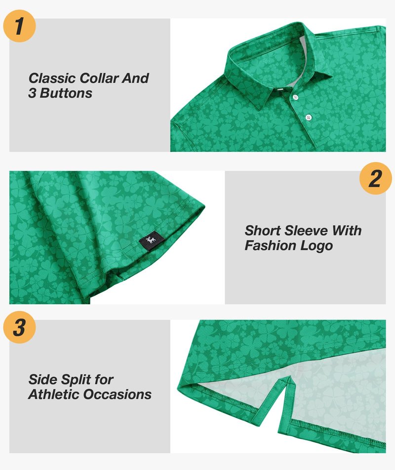 SWISSWELL St Patricks Day Shirt Men Green Patterns Polo Shirts for Men Short Sleeve Performance Rugby T Shirts Spring XL