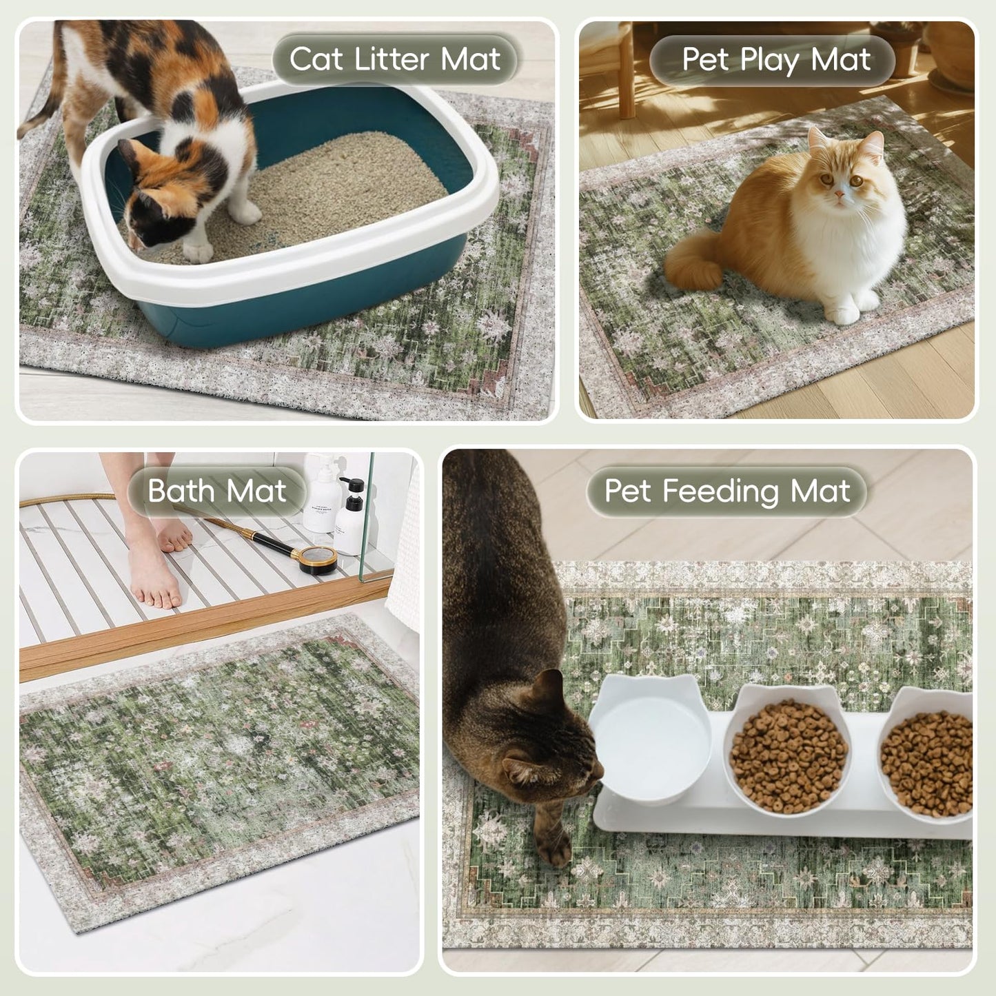 Qyasdhnx Cat Litter Mat Litter Trapping Mat, 24"x15" Waterproof Urine Proof Litter Box Mat Catcher Mat Non-Slip Washable for Kitty Kitten, Green