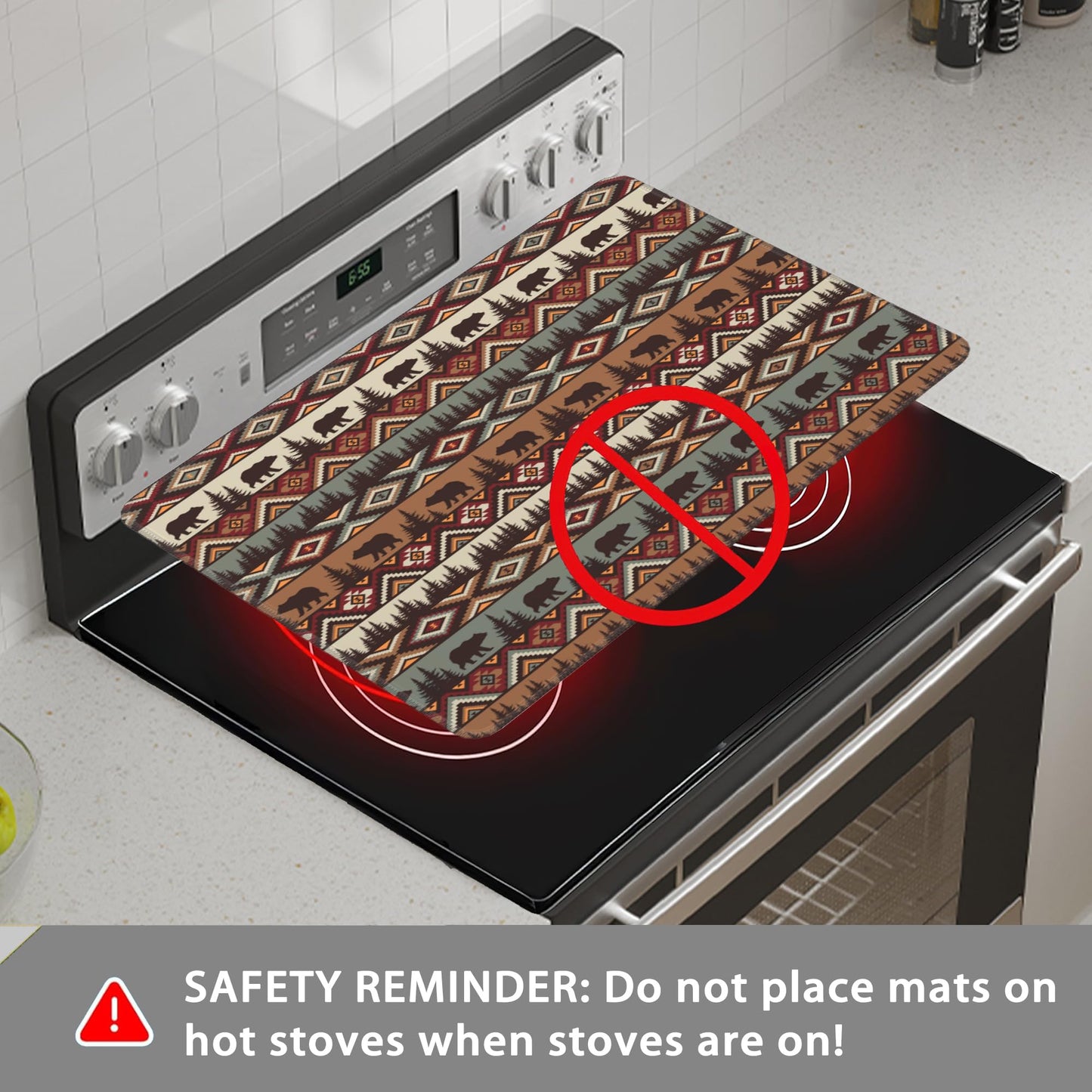 Stove Top Covers for Electric Stove,Forests Bears Indians Rubber Flat RV Range Stovetop Protector,Prevents Scratching, Expands Usable Space 28.5'' x 20.5''