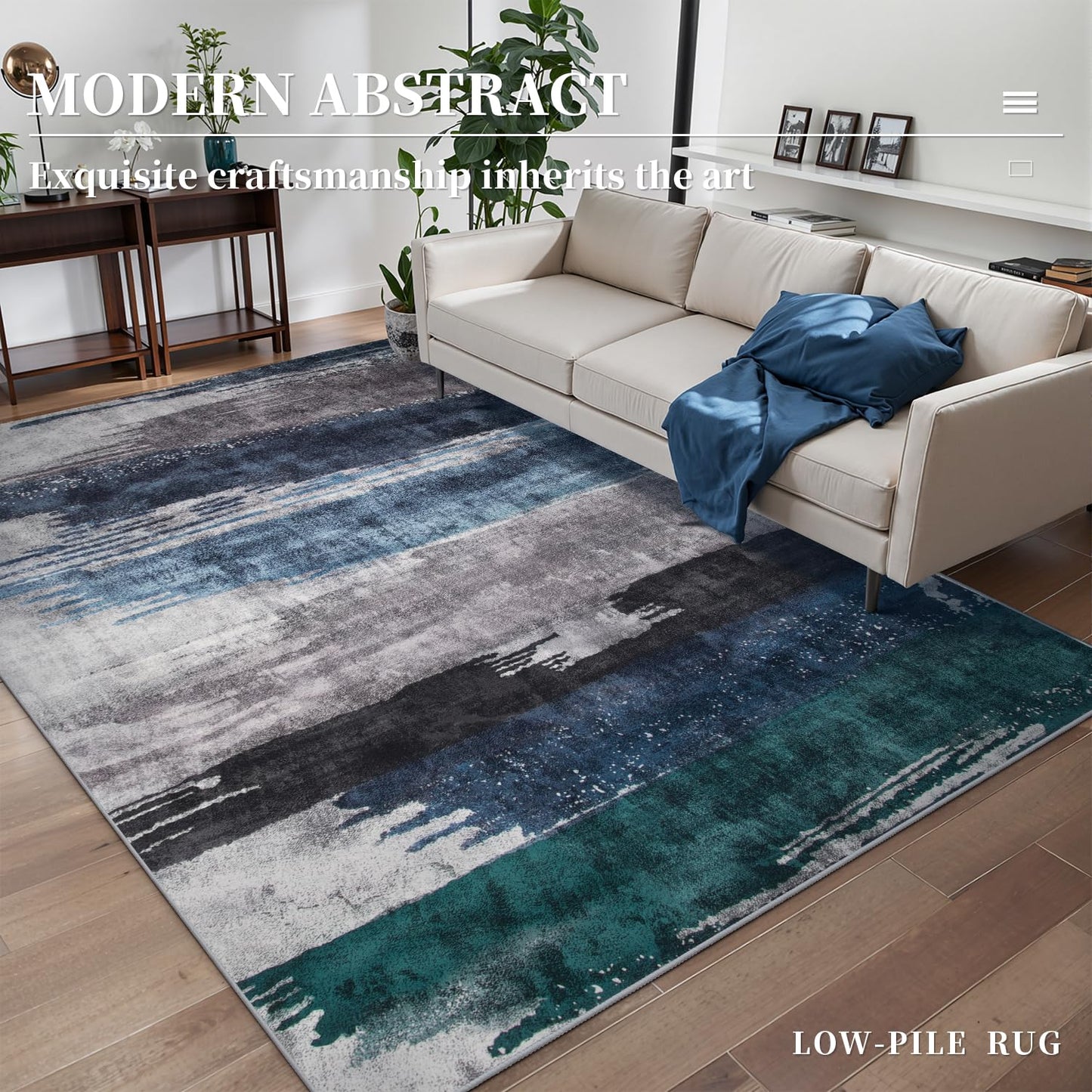 Ciicool Abstract Area Rug Indoor, 3x5 Washable Entryway Rug, Modern Soft Throw Rug with Non-Slip Backing Ideal for Bedroom Living Room Entrance Kitchen, Low-Pile Floor Carpet Doormat Blue Grey