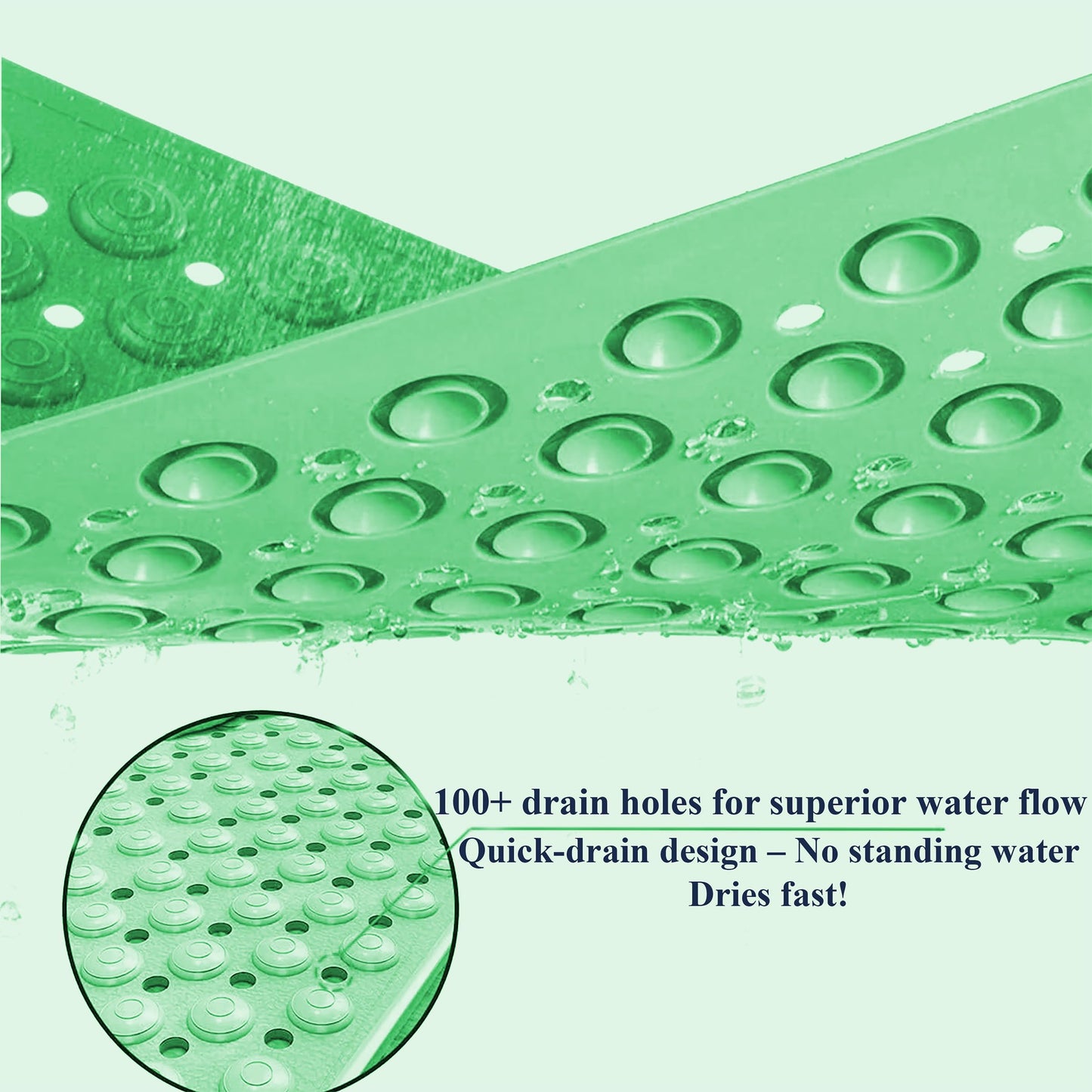 Bath Mat for Tub and Shower – Anti-Slip with Suction Cups, Exfoliating Foot Scrubber, Drain Holes & Massage Points – PVC, 19.7” x 31.5” – Non-Slip Mat for Seniors, Families, Spa Use