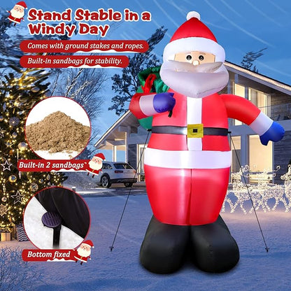 8 FT Christmas Inflatables Santa Claus Outdoor Decorations, Blow Up Santa Claus with Gifts Bag, Big Santa Carrying Presents Sack, Built-in LED Light, Xmas Outside Decor for Front Back Yard Garden Lawn