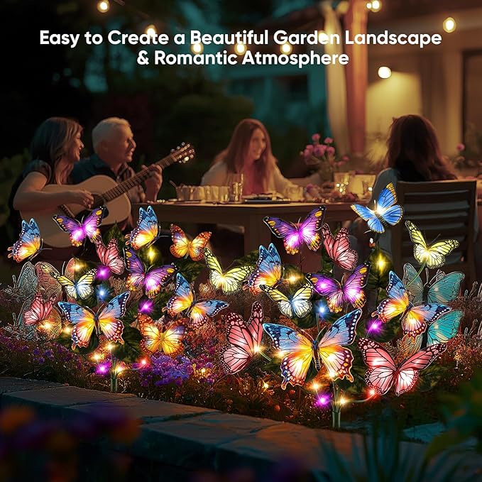 Solar Lights Outdoor Garden Decor: Gardening Gifts for Women Mom - 6 Pack 102 Butterfly Solar Lights with Colorful Bulbs - Outside Waterproof Christmas Decorations for Yard Patio Pathway Porch Lawn