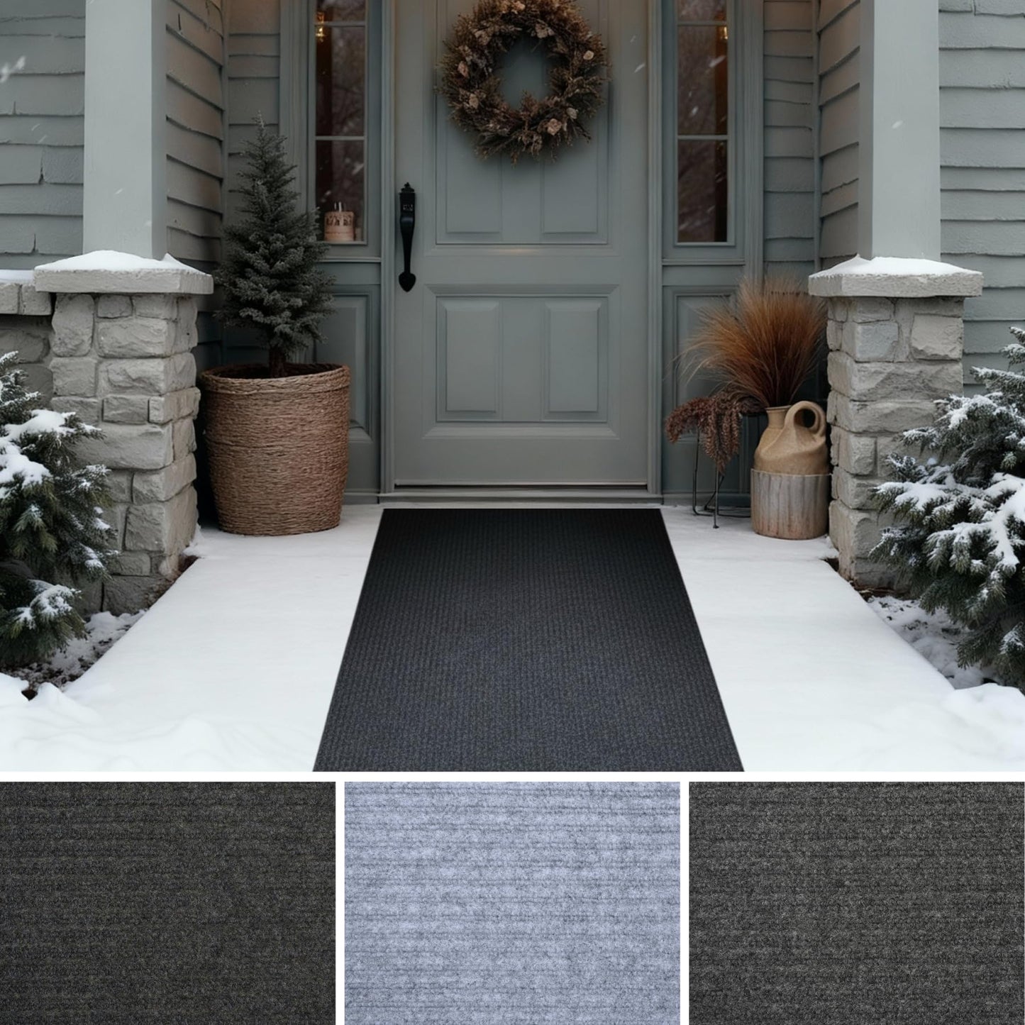 iCustomRug Ribbed Entryway Mat, 3' x 9', Black, Indoor/Outdoor, Waterproof TPR Backing, Low-Profile All-Weather Utility Carpet
