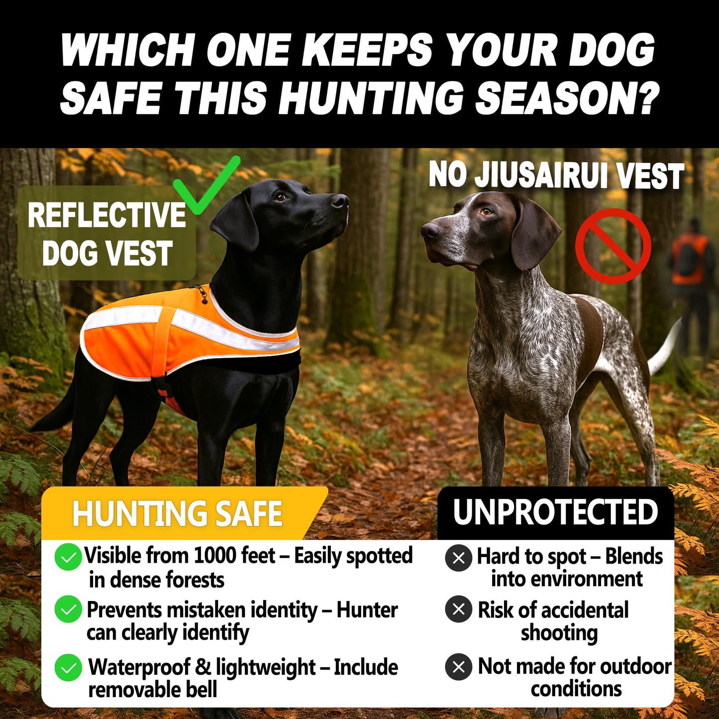 Reflective Dog Hunting Vest – Blaze Orange Safety Vest with Removable Bell, Waterproof and Lightweight (S)