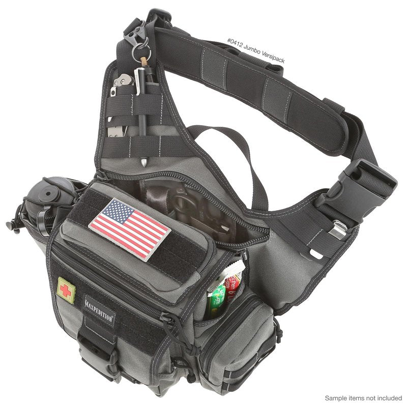 MAXPEDITION Jumbo Versipack (Wolf Gray) 7.4L Tactical Crossbody Sling Bag for EDC, CCW Concealed Carry, Survival, Includes Ergonomic 2" Strap with Comfortable Pad, 0412W