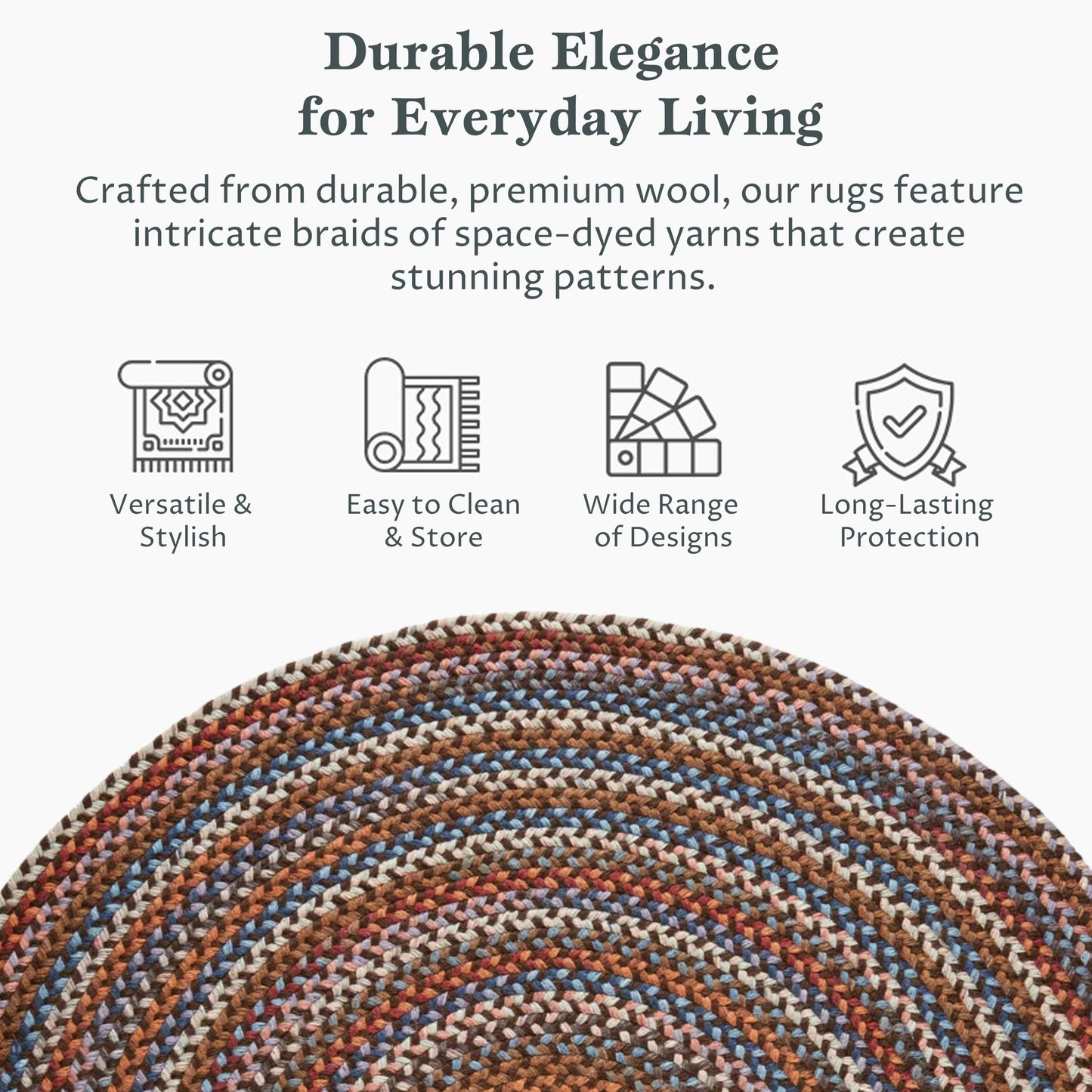Rhody Rug Astoria AS32 Walnut 6' x 6' Round - Durable Braided Area Rug, Home Decor, Floor Mat or Bedroom Rug - Easy Care, Ideal for High Traffic Areas - Made in USA
