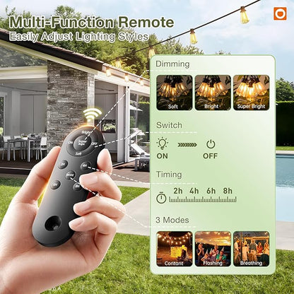 addlon 102(96+6) FT Solar String Lights Waterproof,Patio Light Solar Powered with Remote & USB Port 3 Modes, 30+2 LED Shatterproof Bulbs Outdoor Lighting for Camping Backyard Garden