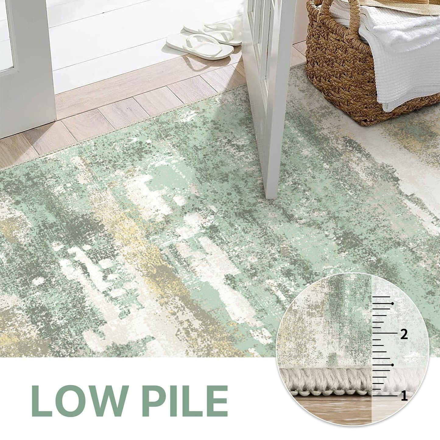BEIMO Runner Rug for Hallway Kitchen, 2x5 Machine Washable Runners Rug for Entryway, Soft Modern Abstract Throw Rugs, Low Pile Floor Cover with Non Slip Backing, Light Green