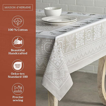 Maison d' Hermine Table Cloth Square Table 100% Cotton 54 x 54 Inches Fall Tablecloth Reusable Everyday Use for Thanksgiving Christmas Decorations Dining Farmhouse Party (Cozy Christmas)