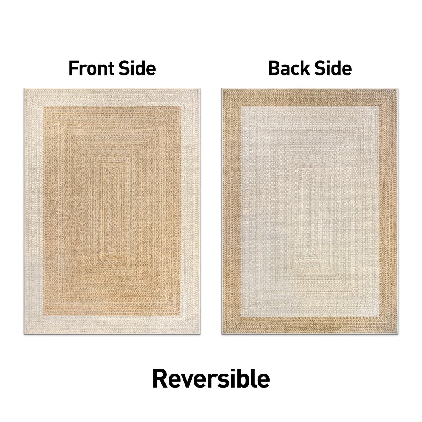 Rugshop Natural Braided Geometric Reversible Weather Resistant Indoor/Outdoor Area Rug, for Patio, Balcony and Living Room, 5' x 7'