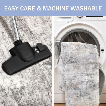 IOHOUZE Small Abstract Area Rug 2x3 Ft Entryway Rugs Washable Door Mat Indoor Entrance, Rubber Backed Throw Rugs, Printed Faux Wool Non Slip Floor Carpet for Foyer Front Door Sink, Grey Beige