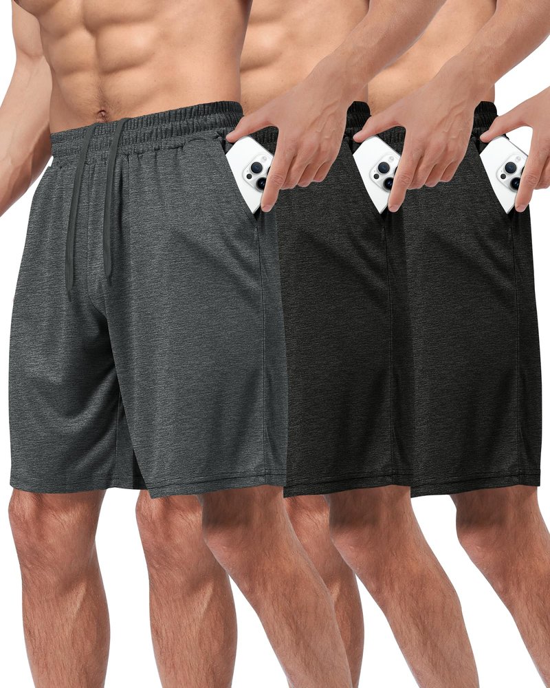3 Pack Gym Basketball Mens Shorts - Quick Dry Black Workout Athletic Shorts with Pockets for Casual Running (S-6XL)