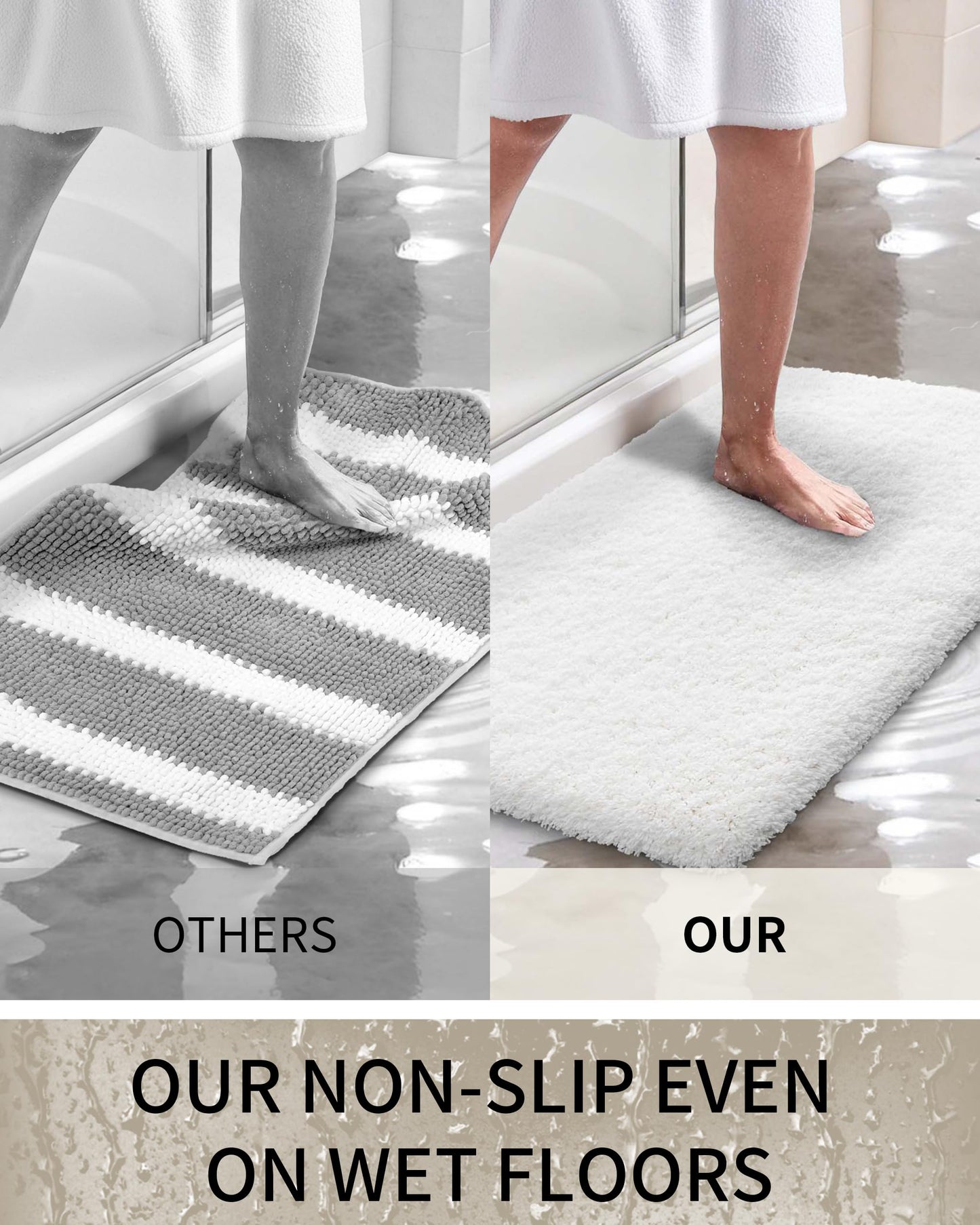 Ruggnovea Bathroom Rugs Non Slip Washable 36x24, Ultra Thick Soft Microfiber Absorbent Bath Mats, High Density Foam Latex Non Slip Backing Bath Rugs, Fluffy Floor Carpet for Tub&Shower, White