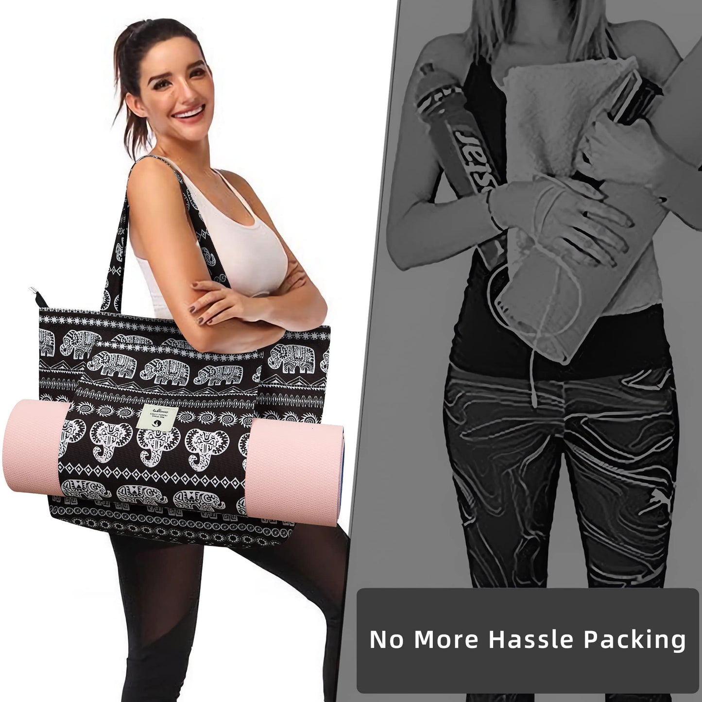 WLLWOO WLLWOO Yoga Bags for Women with Yoga Mats Bags Carrier Carryall Canvas Tote for Pilates Shoulder for Travel Office Beach Workout