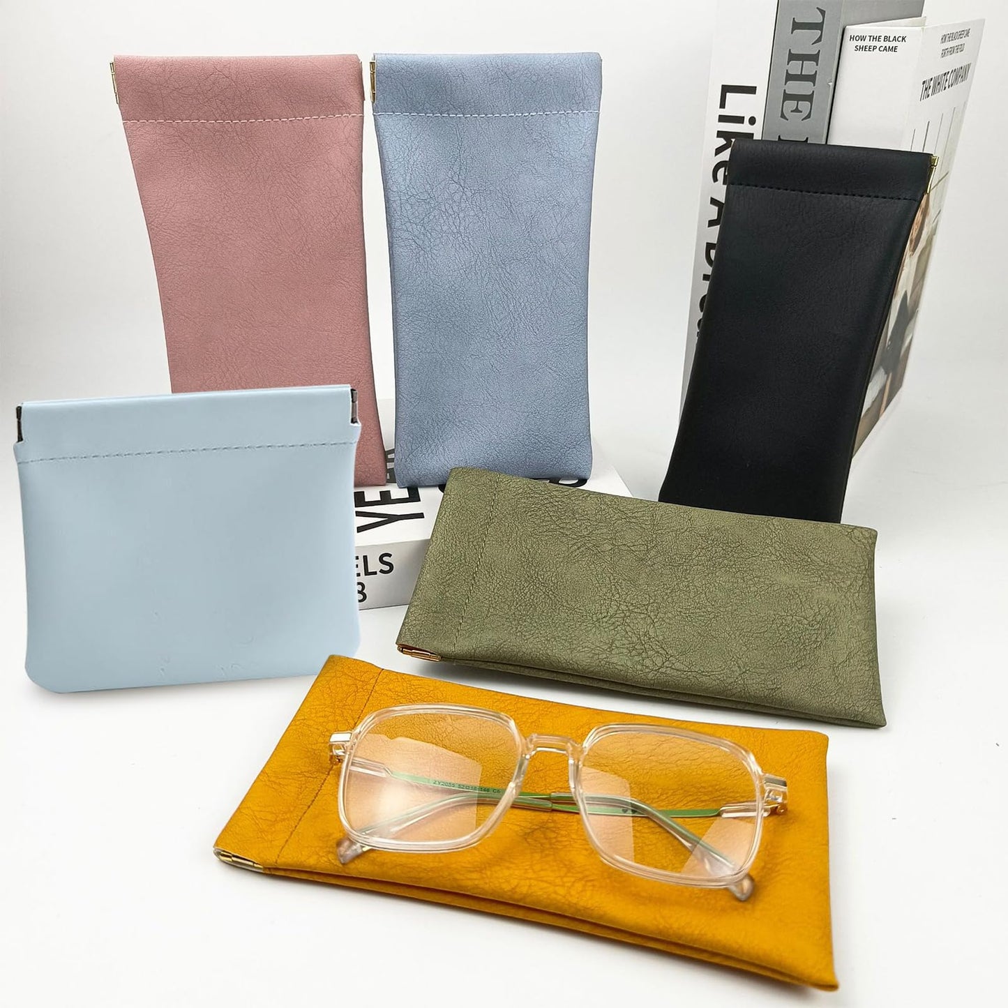 KJMYYXGS 10 pcs Personalized Snap Closure Leather Organizer Pouch for Purse Portable Jolly Wish Pouches Small No Zipper Self-Closing Lambskin Pocket Cosmetic Bag for Women